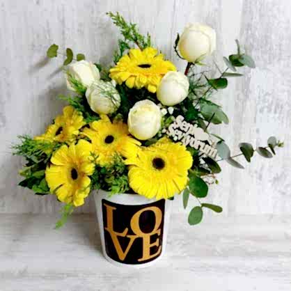Beyaz Gül ve Sarı Gerbera